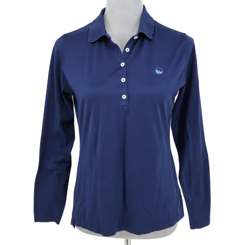 Peter Millar Polo Top Womens Medium Navy Blue Luxury Cotton Golf Long Sleeve